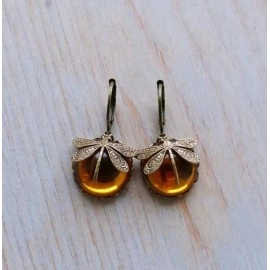 Vintage Bronze Dragonfly Earrings Fashion Gold Color Metal Carving Pattern Inlaid Moonstone Drop Earrings for Women Jewelry