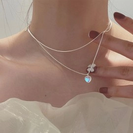Double Layer Necklace For Women Girl Sparkling Clavicle Chain Choker New Fashion Jewelry Wedding Party Birthday Gift